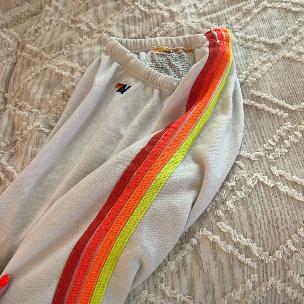 Aviator Nation Sweatpants with Rainbow Stripes